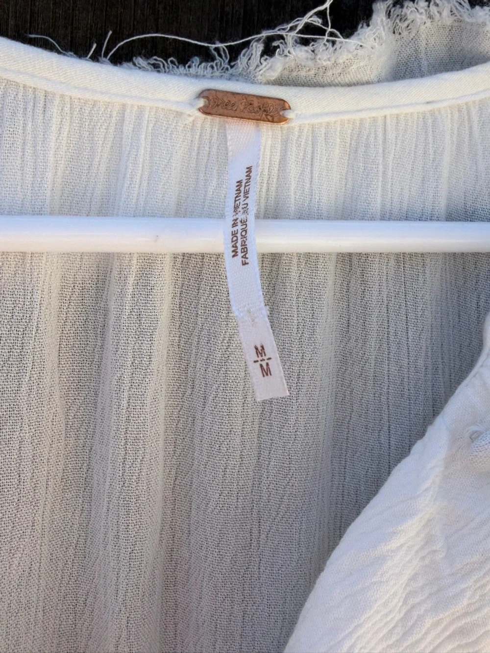 Free People White Boho Maxi Dress Medium Long Sleeve Ruffle Raw Hem Festival - Picture 7 of 10